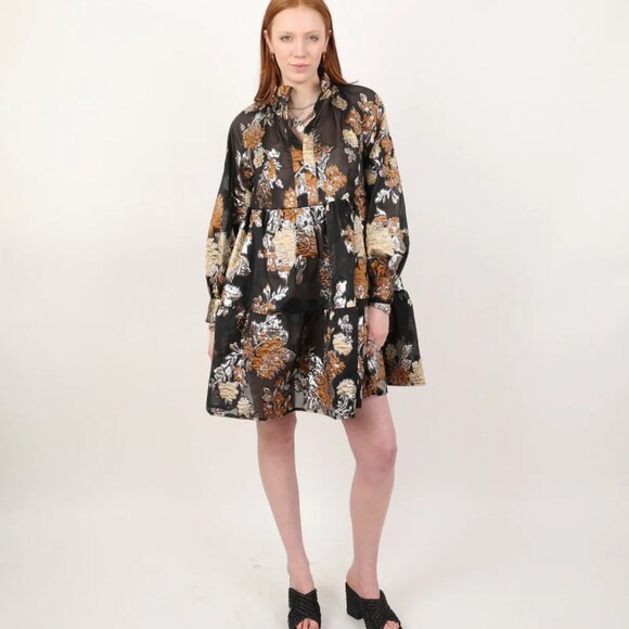 OTTOD'AME FLORAL METALLIC MINI DRESS SIZE MEDIUM - Picture 1 of 16